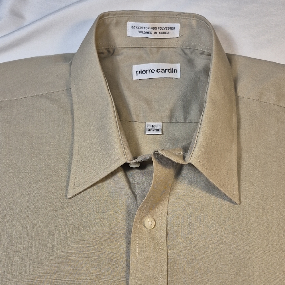 Pierre Cardin XL Long Sleeve Tan Mens  Dress Shirt with Pointed Collar
